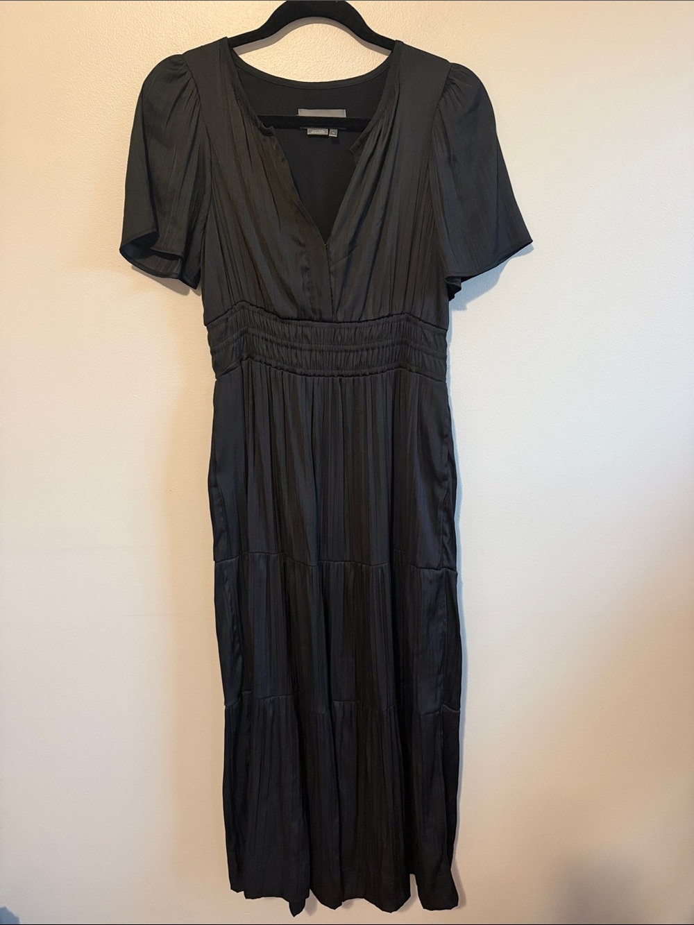 Anthropologie Black Somerset V-Neck Tiered Maxi Dress, size SP